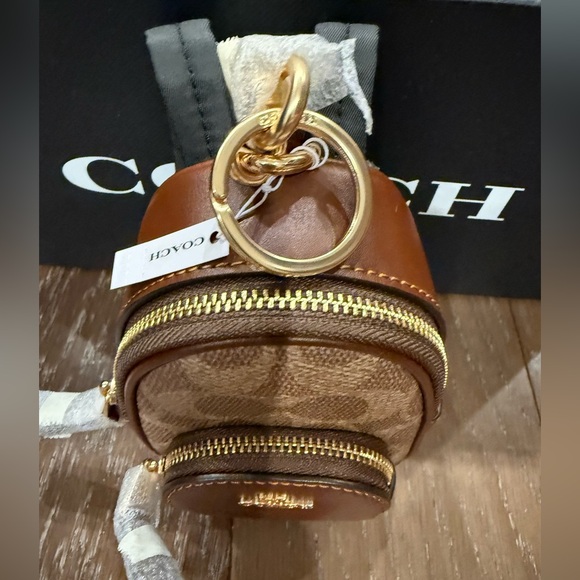 Coach Mini Backpack Key Ring  Signature Canvas Brown - Picture 2 of 9